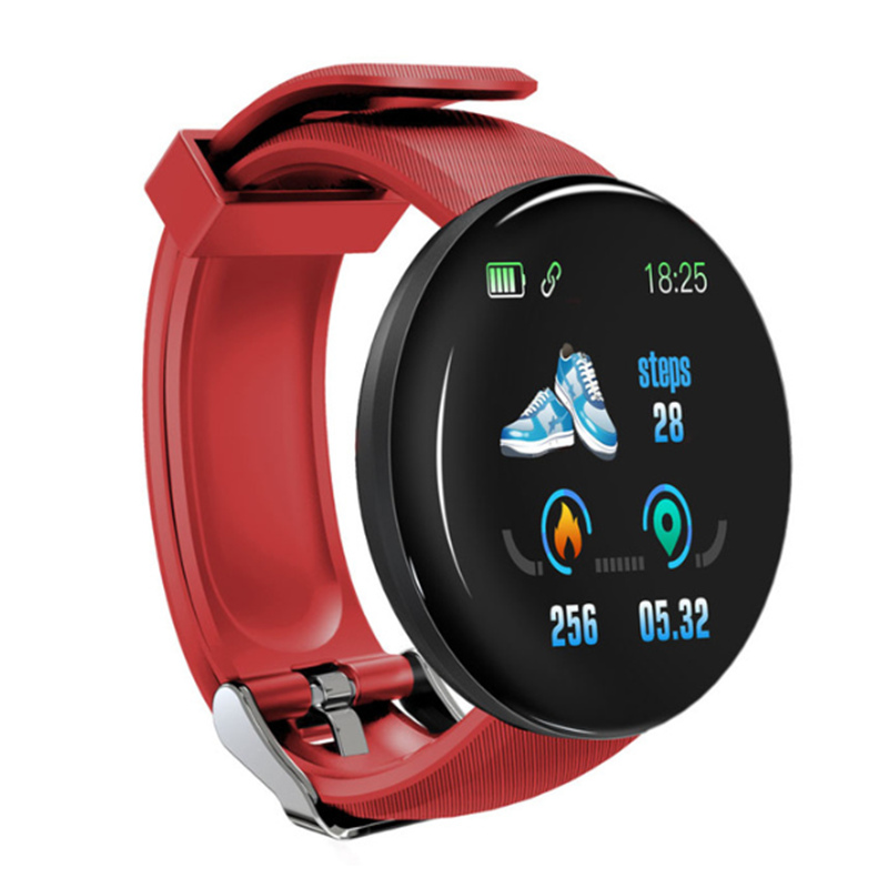 D18 Bluetooth montre intelligente hommes tension artérielle Smartwatch femmes hommes montre étanche Sport Tracker WhatsApp pour les téléphones Android Ios: Rouge