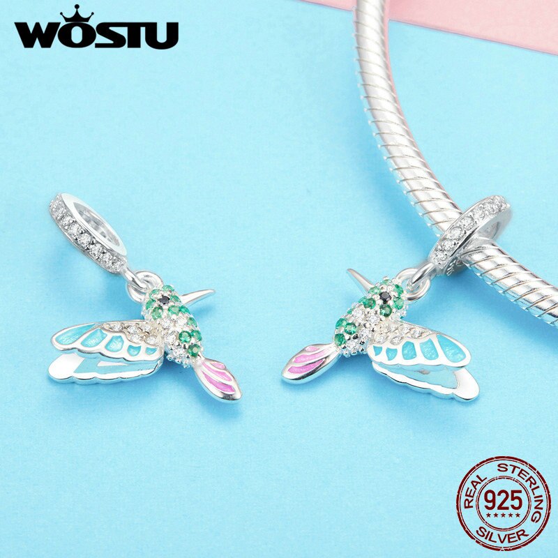 Wostu Echt 925 Sterling Zilveren Kingfisher Bird Bungelt Charms Fit Armband & Ketting Hanger Delicate Sieraden CQC991