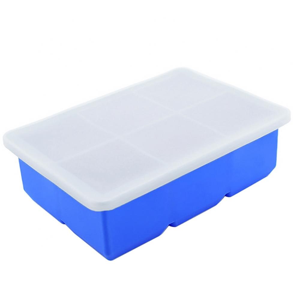 Bandeja cuadrada de silicona para cubitos de hielo de grado alimenticio, contenedor de moldes con tapa, molde congelador grande, suministros para bares y fiestas, 6 rejillas: Azul