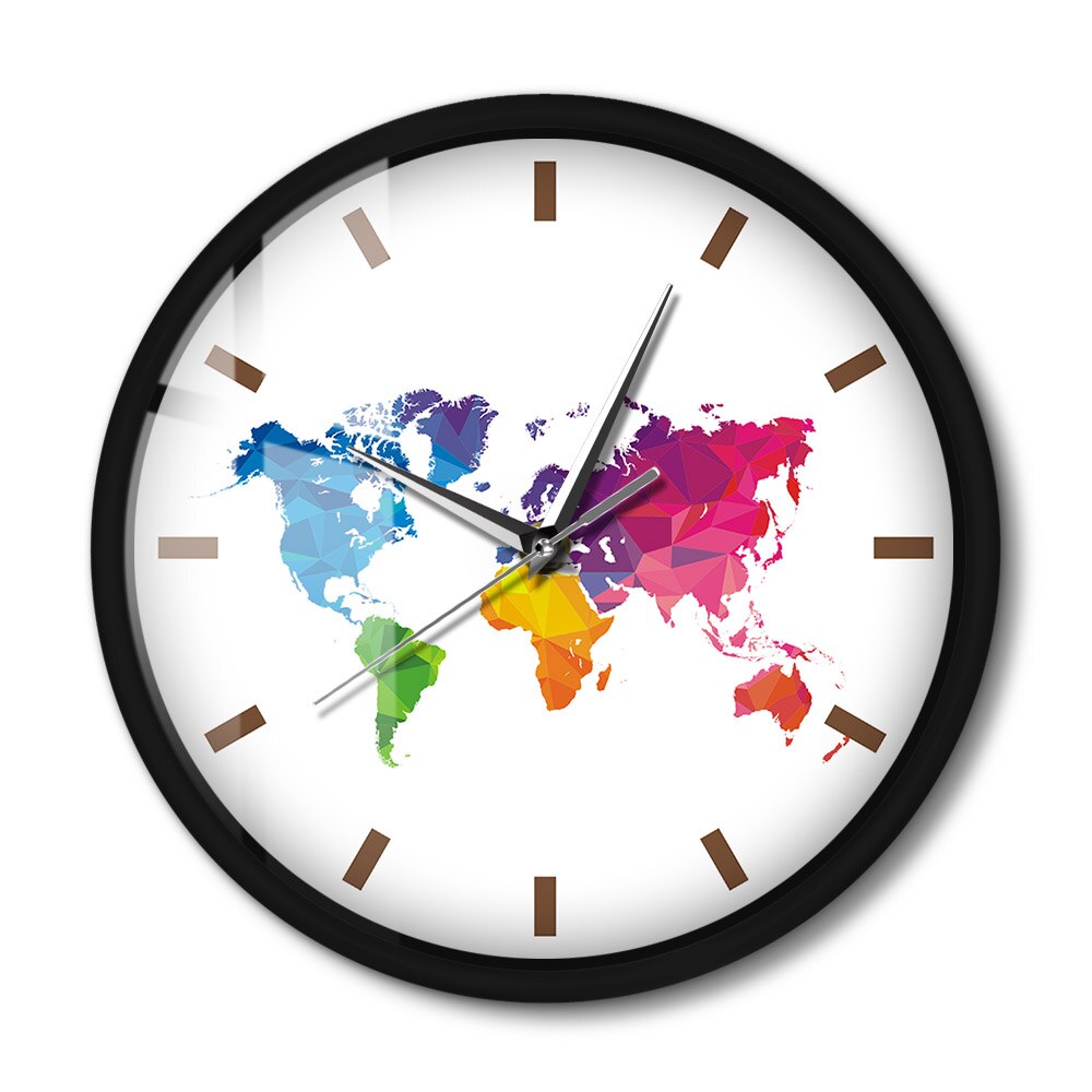 Unique Colorful World Map Wall Clock LED Illumination Sound Control WatchGeometric Wall Art Housewarming Traveler