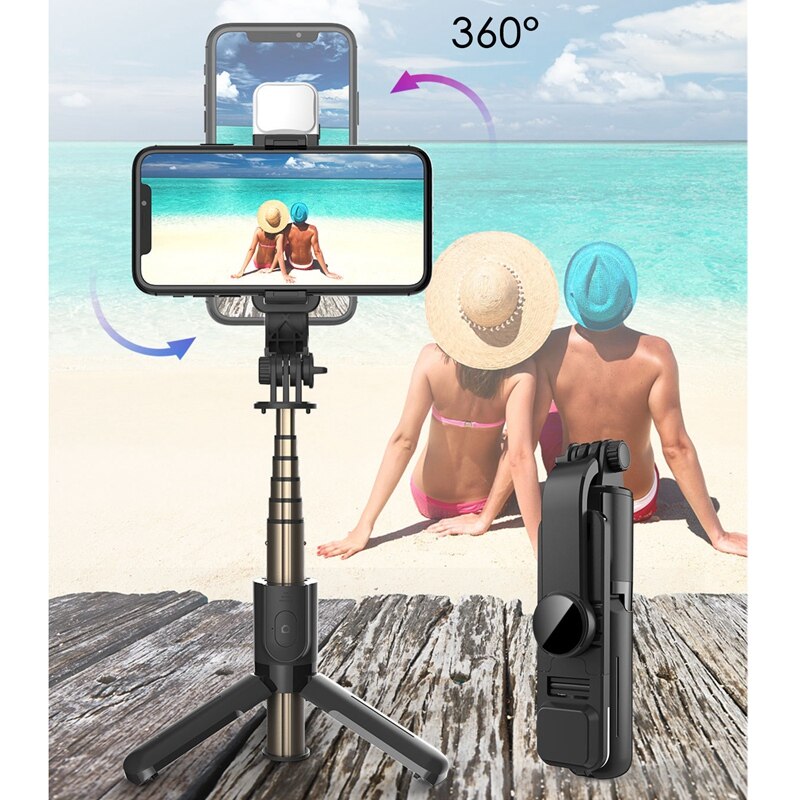 Selfie-stick mit licht, abnehmbarer kabelloser fernbedienung und drehbarem selfie-stick-stativ, universell für smartphones