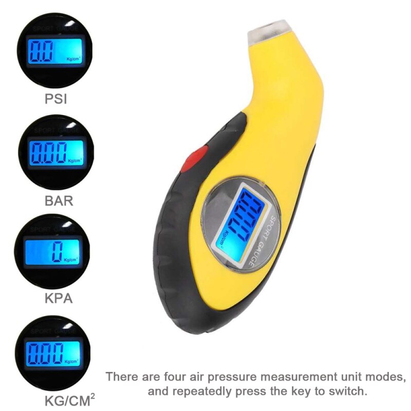 ABS Digital LCD Display Car Tire Pressure Gauge Electronic Sensor Four Measurement Modes Blue Fluorescence Pressure Measuring