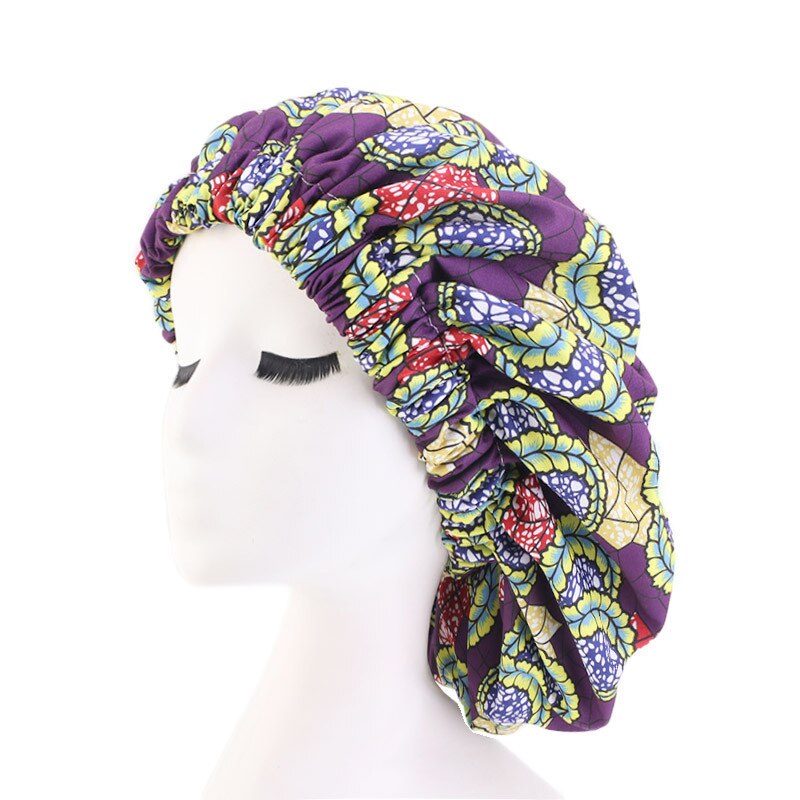 Gorro de dormir de satén de seda africana para niña y mujer, sombrero de banda ancha elástica, gorra de noche ajustable, sombreros de pelo Natural rizado, gorros para niña y mujer: 2
