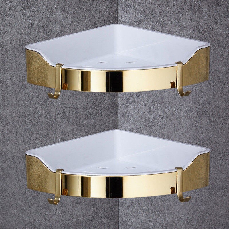 Hoekplank Golden Rvs + Abs Badkamer Planken Chrome Wall Mount Driehoek Douche Caddy Rack Bad Accessoires: gold two tier