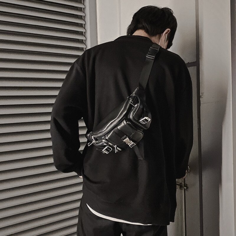 Y demo techwear elegant midjeveske kvinner punk spenner en skulderveske grunge lomme glidelås håndveske kvinne