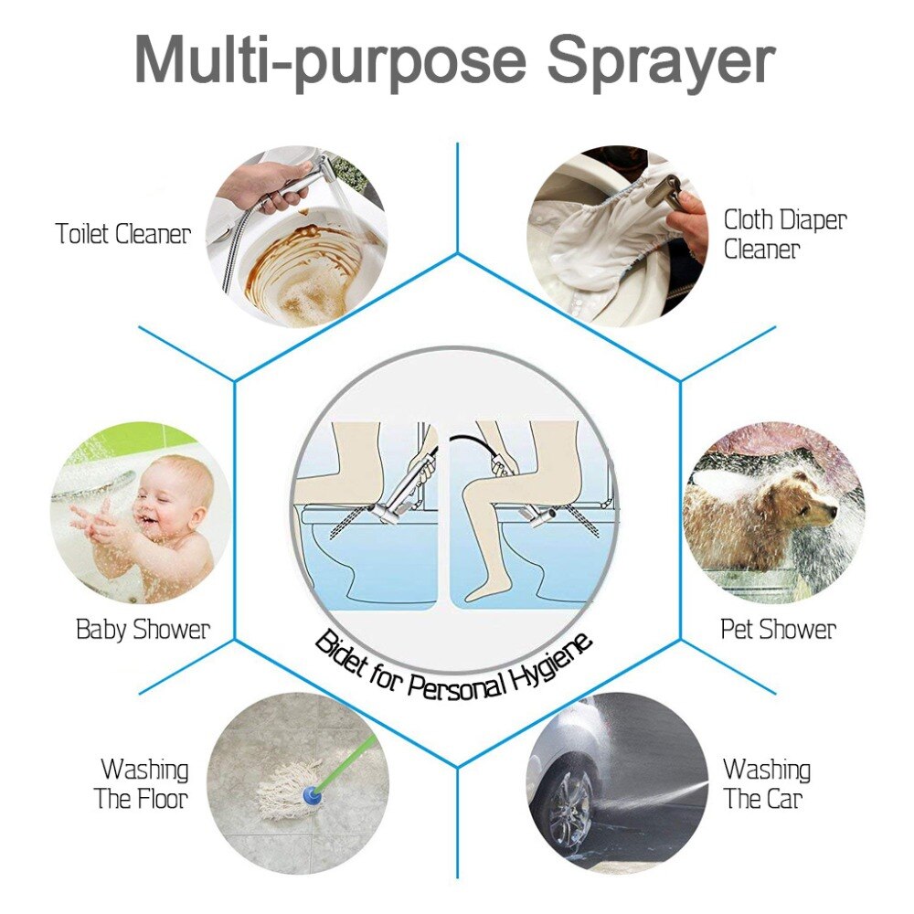 SOOSI Stainless Steel Toilet Bidet Sprayer Set Multi-mode Hand-held Cloth Diaper Spray Gun Head Portable Muslim Shower