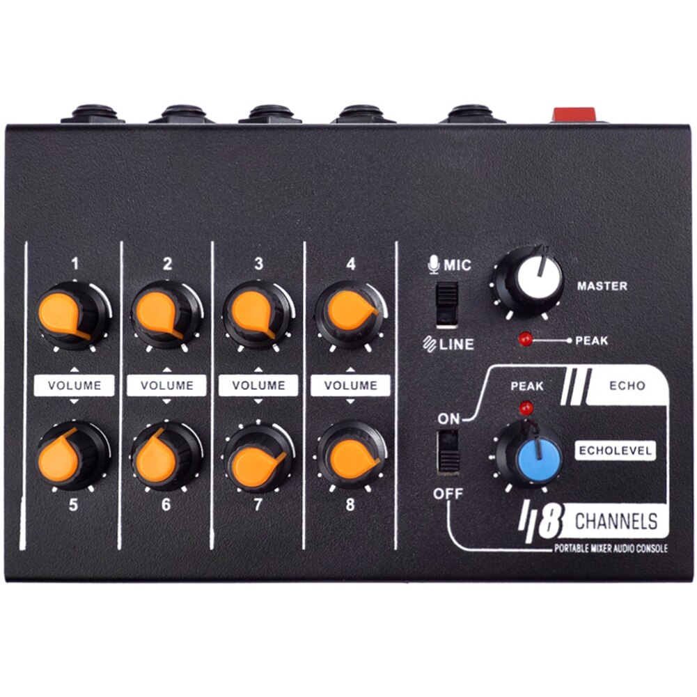 Switchable Mini Portable Party 8 Channels Mono Metal Black Mixing Console Audio Mixer Home DJ Karaoke Low Noise