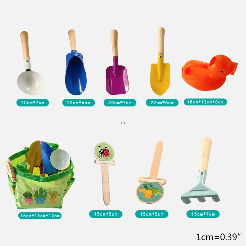 8 pièces bois métal plage jouet pelle cuillère râteau pour garçons filles jouer sable extérieur Yard jouet: Default Title