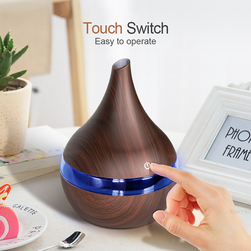 KBAYBO 300ml USB Aroma difusor de aire de grano de madera humidificador de aire ultrasónico máquina de niebla con 7 colores luces para el hogar