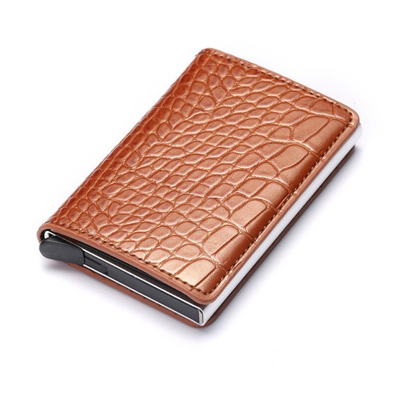 Bycobecy Zaken Id Card Case Mannen Creditcardhouders Mode Automatische Rfid Kaarthouder Aluminium Bankkaart Portefeuilles: eyu Brown X-12C