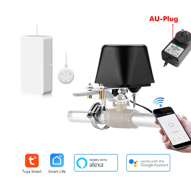 Tuya Smart WiFi Water Leak Detector Home Alarm Water Leakage Alarm Flood Alert Overflow Security Alarm System Water Sensor: AU Valve x Sensor