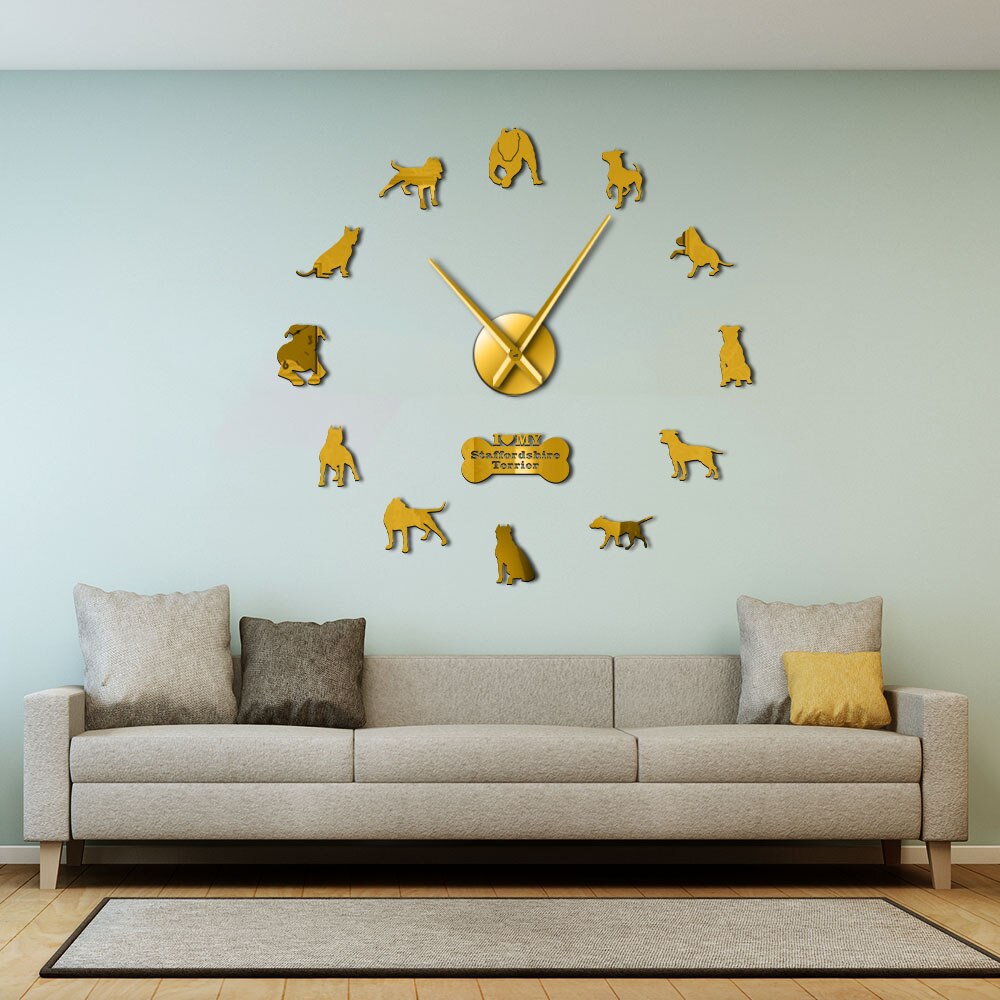 Wandklok Decoratieve Wall Art Horloge Staffordshire Bull Terrier DIY Grote Staffie Gigantische Muur Hond Ras Ornament Memorial