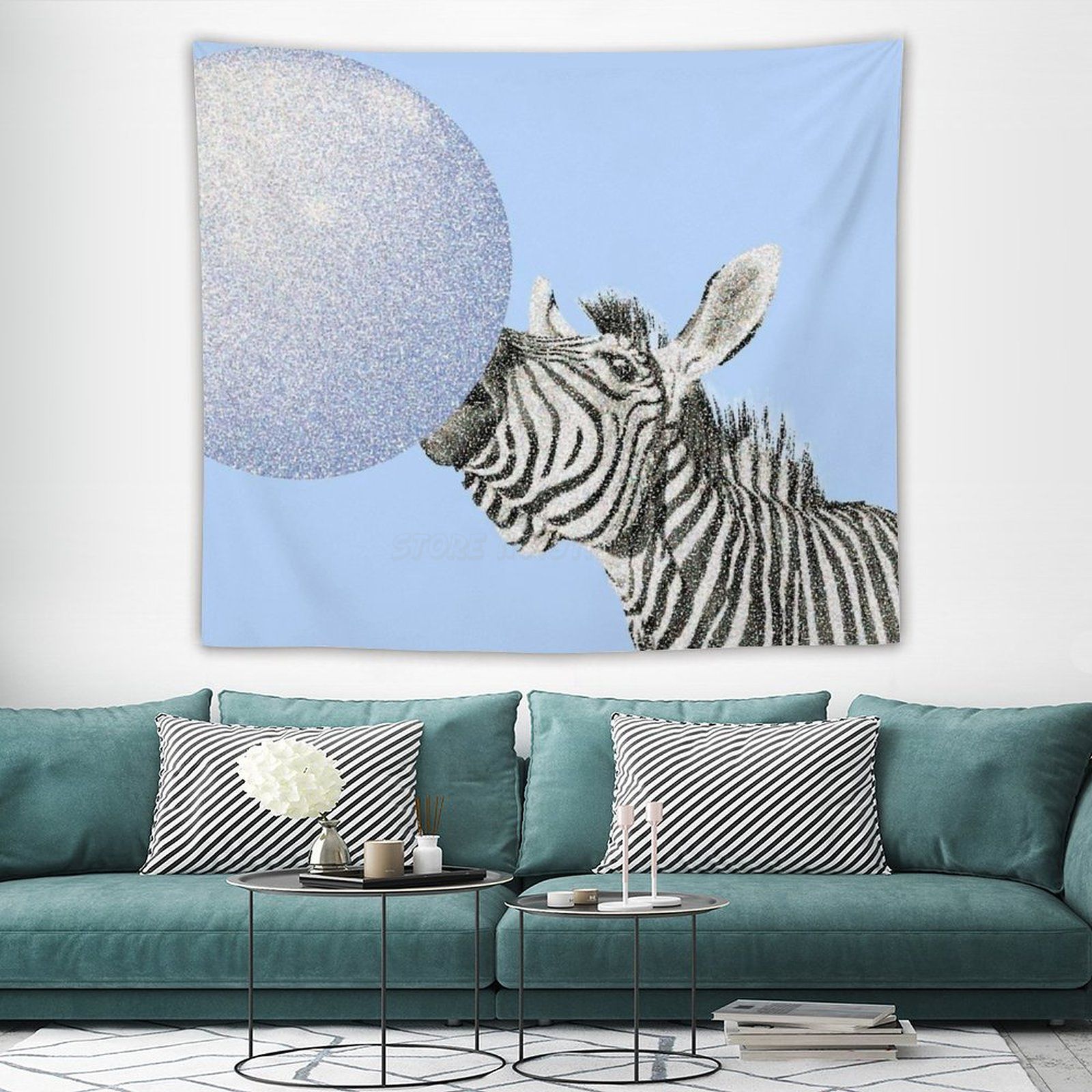 Zebra Kauwgom Blauw Tapijt Muur Opknoping Zandstrand Gooien Tapijt Deken Camping Tent Slapen Pad Wandtapijten Kauwgom Zebra