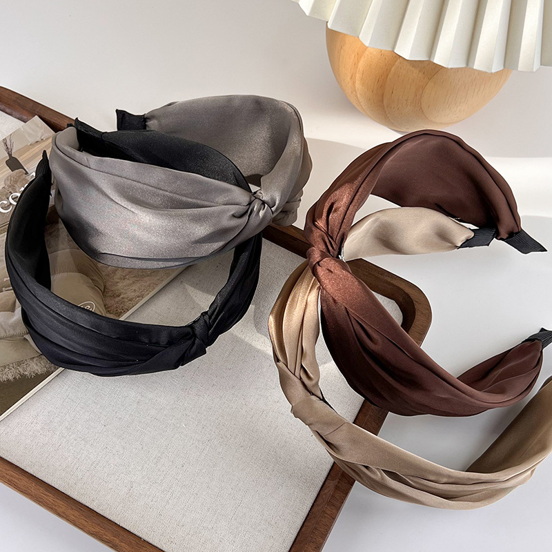 Diademas anudadas de satén de Color café Retro para mujer, diadema con temperamento, aro para el pelo, accesorios para el cabello de femenina