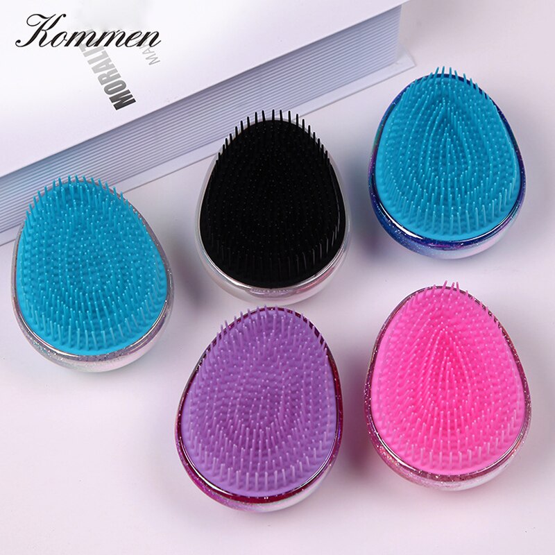 5 Kleuren Ei Vorm Glitter Anti Statische Massage Haarborstel Tangle Hair Brush Anti-Knopen Haar Smoothing Kam Styling Tools