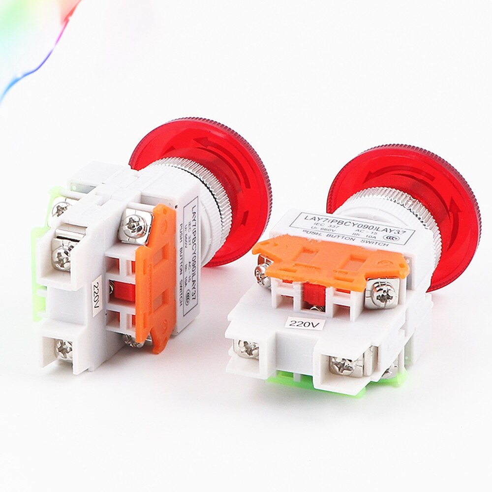 Red Emergency Stop Mushroom Y090 LAY37-11ZSD 11ZSDN Push Button Switch With LED START STOP 1 NO 1 NC