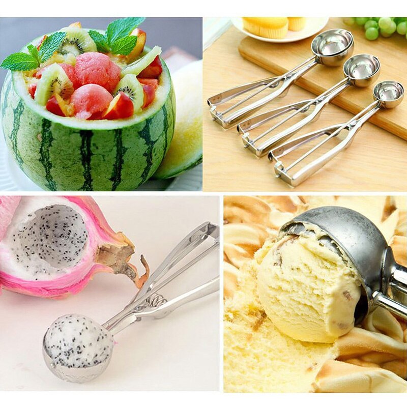 Ice Cream Scoop Stainless Steel Mash Potato Scoop Ice Ball Yogurt Watermelon Non-stick Spoon Kitchen Accessories Tools 3 Size