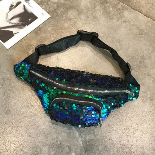 Brand Women Girls Sequins Glitter Waist Bag Fanny Pack Pouch Hip Purse Satchel: Green