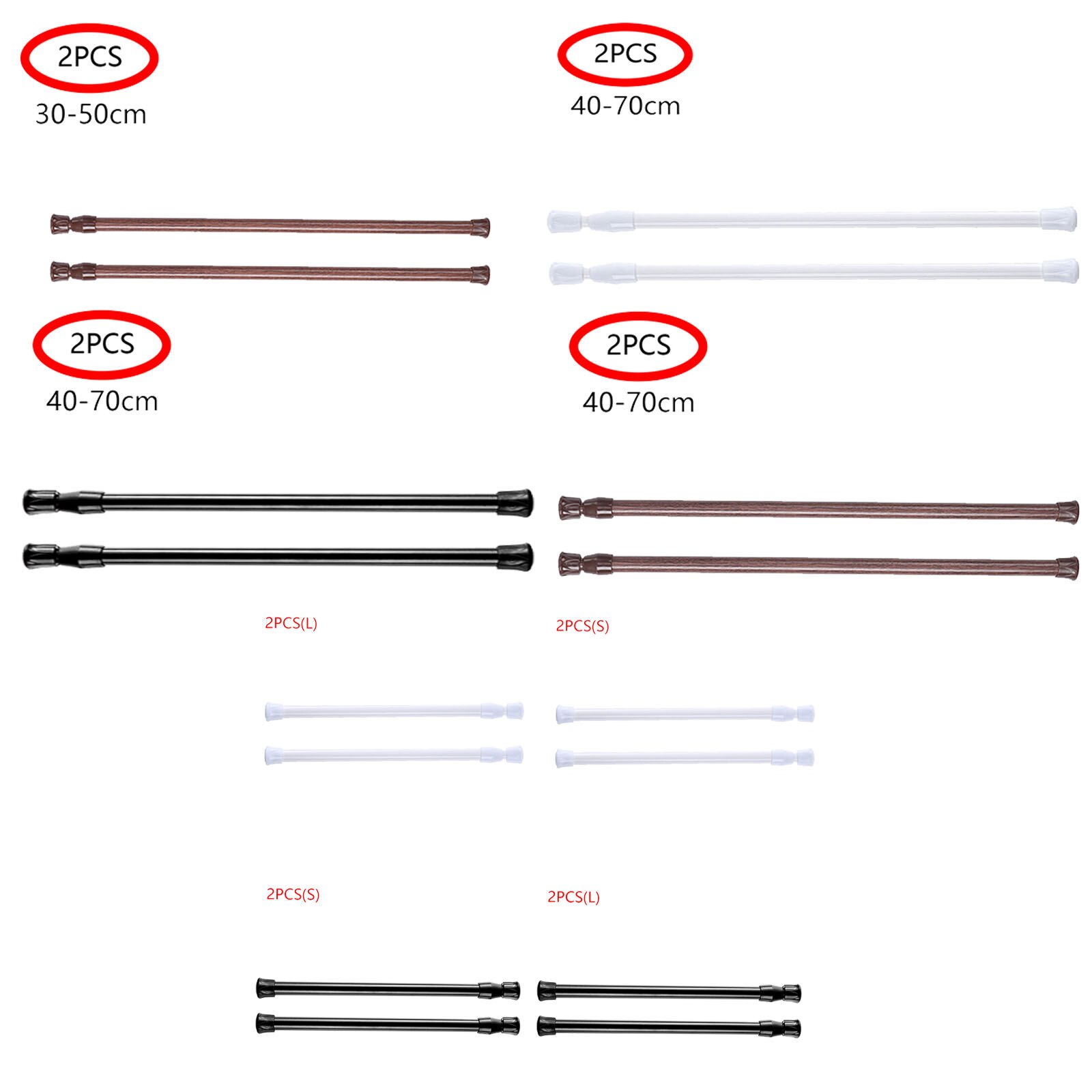 2 Adjustable Curtain Rod Spring Loaded Bathroom Extendable Telescopic Net Voile Tension Windows Closet Wardrobe Rail Pole Rods