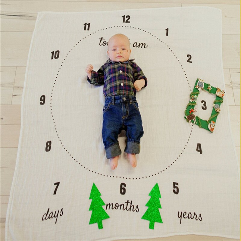 Baby baby milepæl tæppe foto fotografering prop tæpper baggrund klud kalender bebe dreng pige foto tilbehør 100 x 100cm: 3