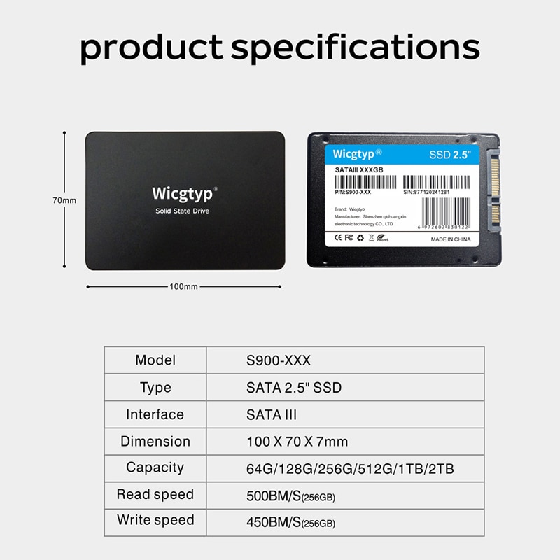 Wicgtyp Ssd Drive 120Gb 128Gb 240Gb 256Gb 480Gb 512Gb 1Tb 2Tb Hdd 2.5 &quot;SATA3 Interne Solid State Drives Hd Voor Laptop Harde Schijf