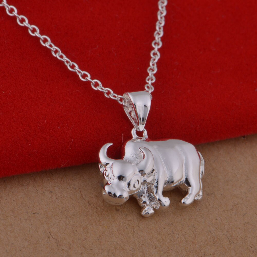 Rhino Charm Ketting Neushoorn Hanger 925 Sterling Plaat Ketting Dier Sieraden