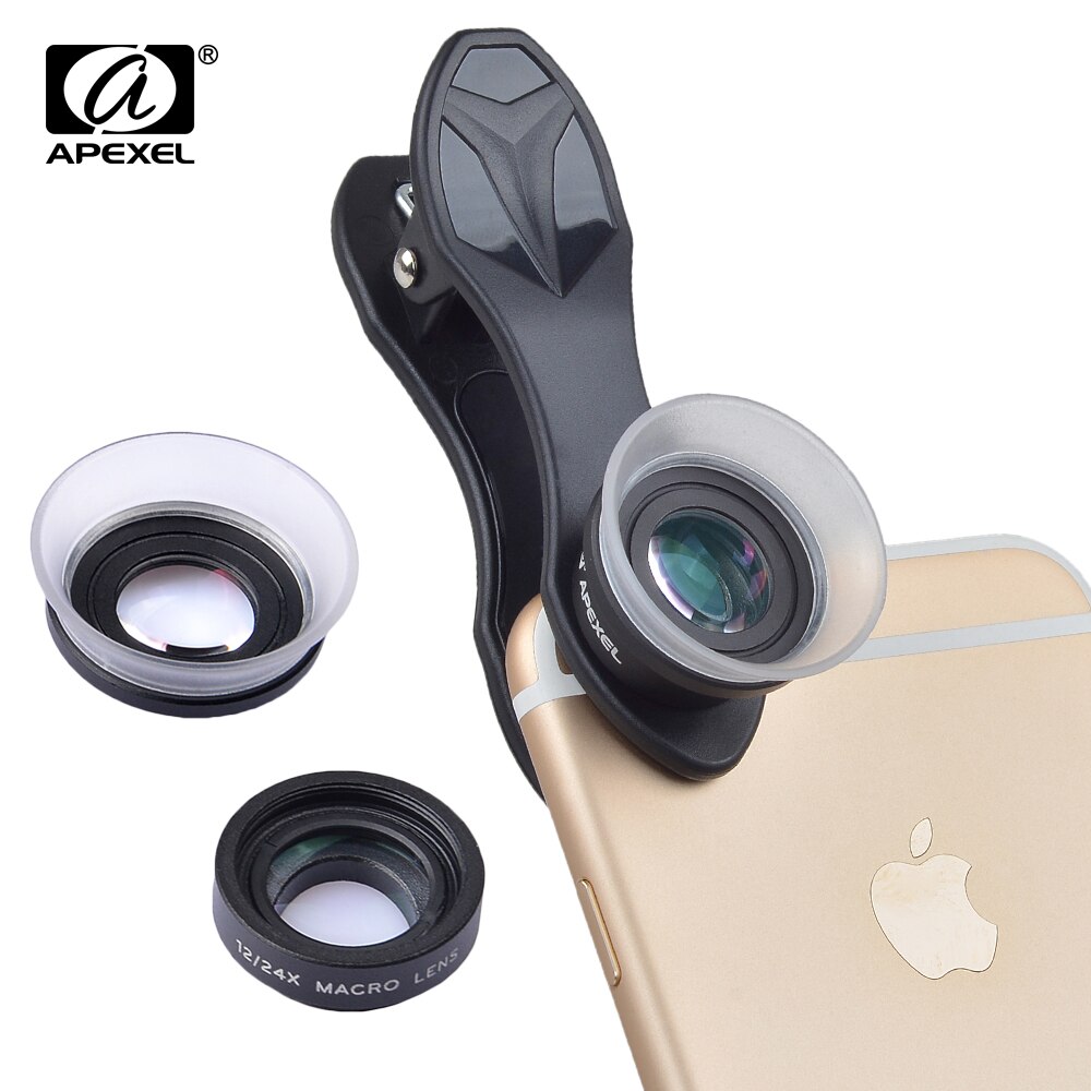 Apexel clip-on 12x lente macro + 24x hd lente macro para iphone 6 s/6 s plus samsung htc xiaomi smartphones APL-24XM