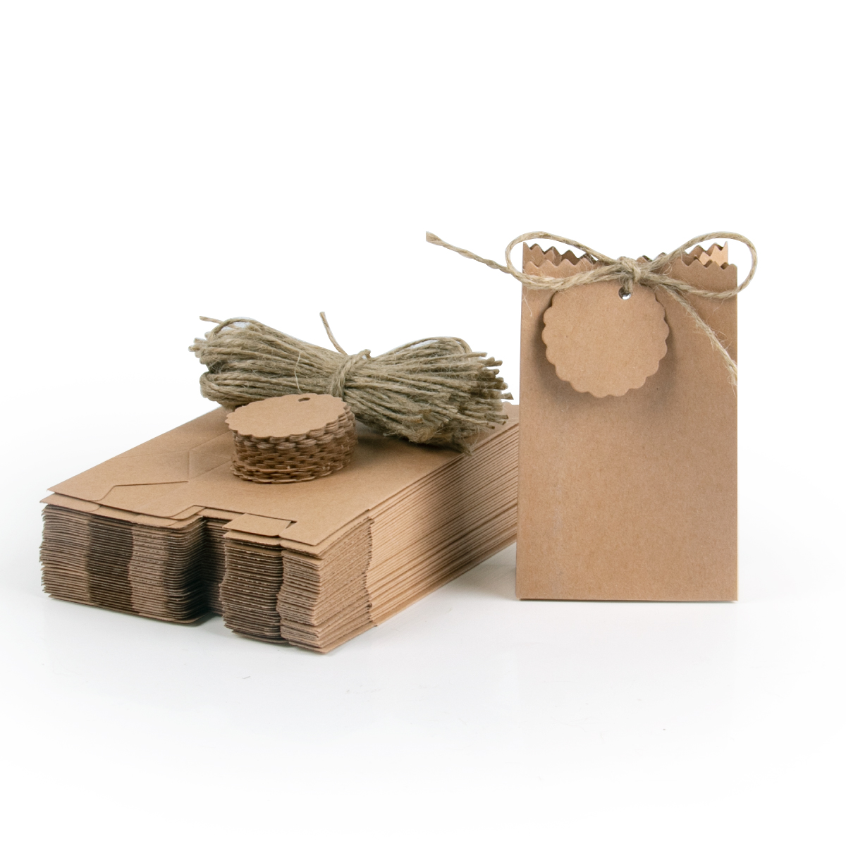 Bolsa de artesanal de papel Kraft Retro, caja de dulces para recuerdo de boda, galleta blanca y marrón, bolsa de embalaje de alimentos con cuerda, decoración de cumpleaños, 10/20/30 Uds.: Castaño / 5x5x5 cm