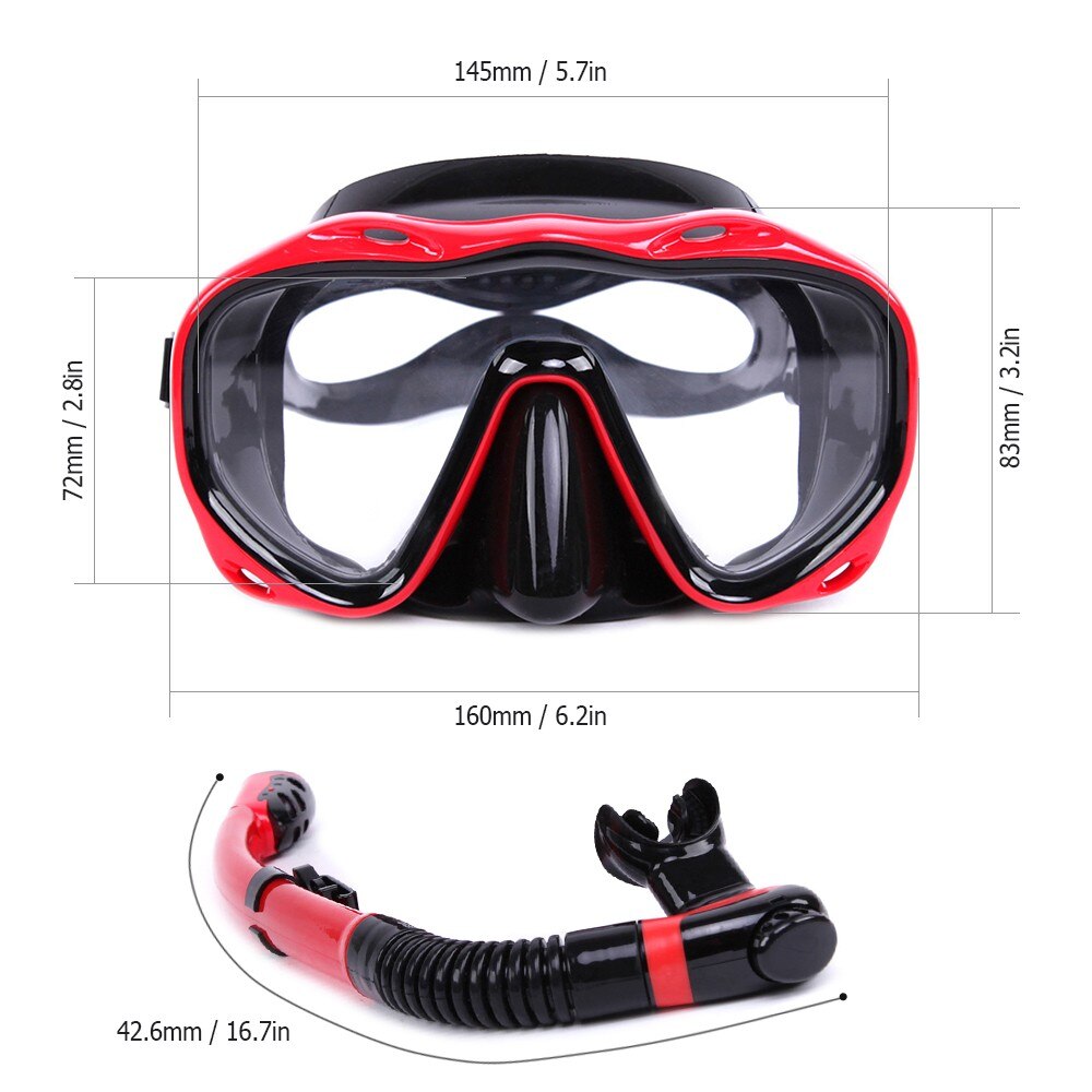 Diving Mask and Snorkel Set - Full Dry Tube - Hard Glass Lens - Swimming Gear