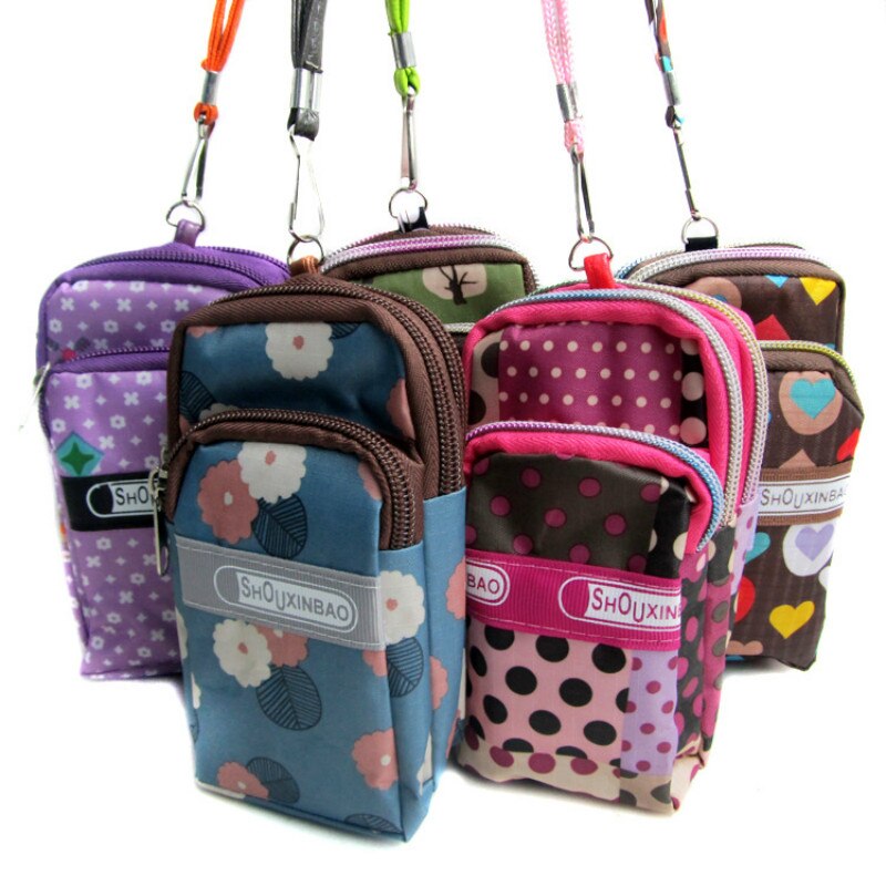 Draagbare Tas Pols Purse Handtassen Arm Pakket Drie Rits Bloem Stof Voor Vrouwen Mannen Halter Tassen