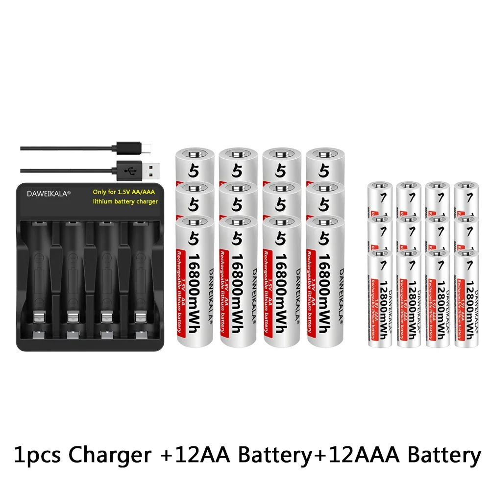 Batería AA de 16800mWh y 1,5v, pilas recargables de litio AAA de 12800mWh para juguetes de Control remoto, teclados y ratones inalámbricos: Rosa