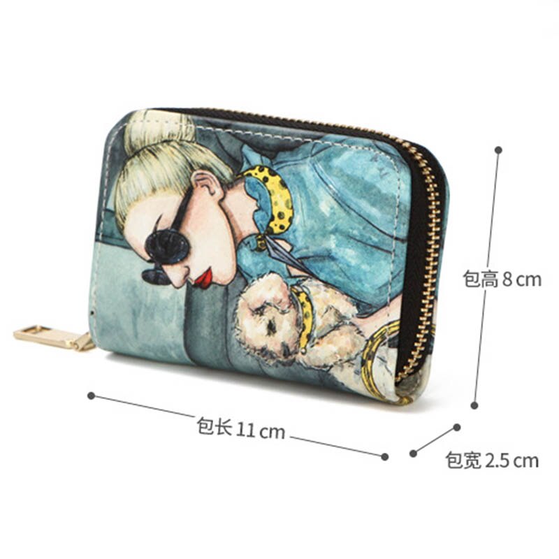 Animals Printed Women Card Bag PU Leather Wallet Cartoon Business Card Case Credit Card Holder Girl Zipper Clutch Bag