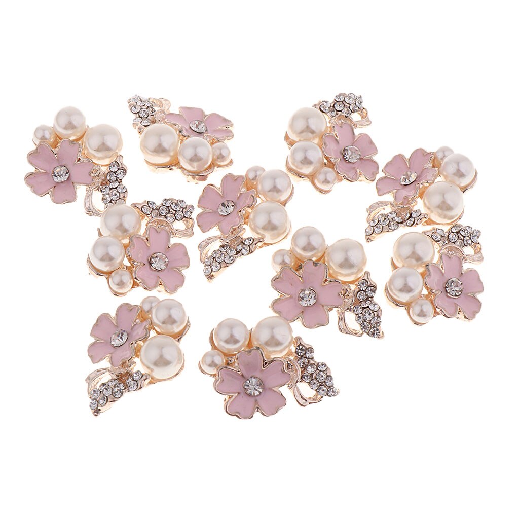 10 Stuks Bloem Plaksteen Parel Strass Diy Versieringen Voor Bruiloft: Pink