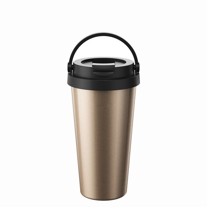 Termo de acero inoxidable de doble pared de 500ml, tazas térmicas para coche con asa, café o té para viaje o taza térmica, termo taza: Dorado