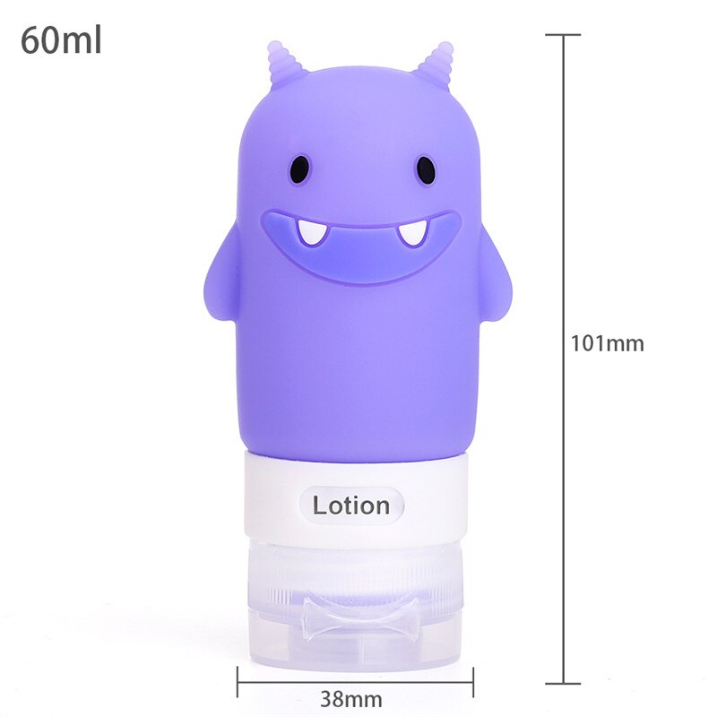 3/1pcs portable Outdoor travel set bottle squeeze cartoon animal modeling bottle Silicone little empty bottl Multi-purpose: 60ml purple