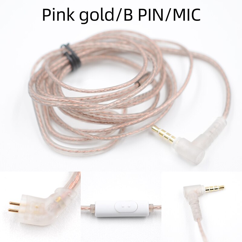 KZ ZST ZSN ZS10 pro ZS3 ZS6 AS16 AS12 ZSN Pro Headphones With Micrphone Cable 2 Pin Upgrade Cable Earphone Wire With MIC: Pink B Pin With MIC