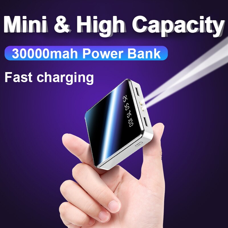 Fast Charging Power Bank 30000mah Mini Portable Digital Display Mobile Phone External Battery with LED Lamp for iPhone Xiaomi