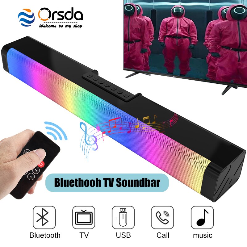 Orsda Speaker Tv Stereo Soundbar Aux 3.5Mm Wired BT5.0 Bluetooth Speakers Usb Draadloze Audio Home Theater Afstandsbediening Rrg 20W