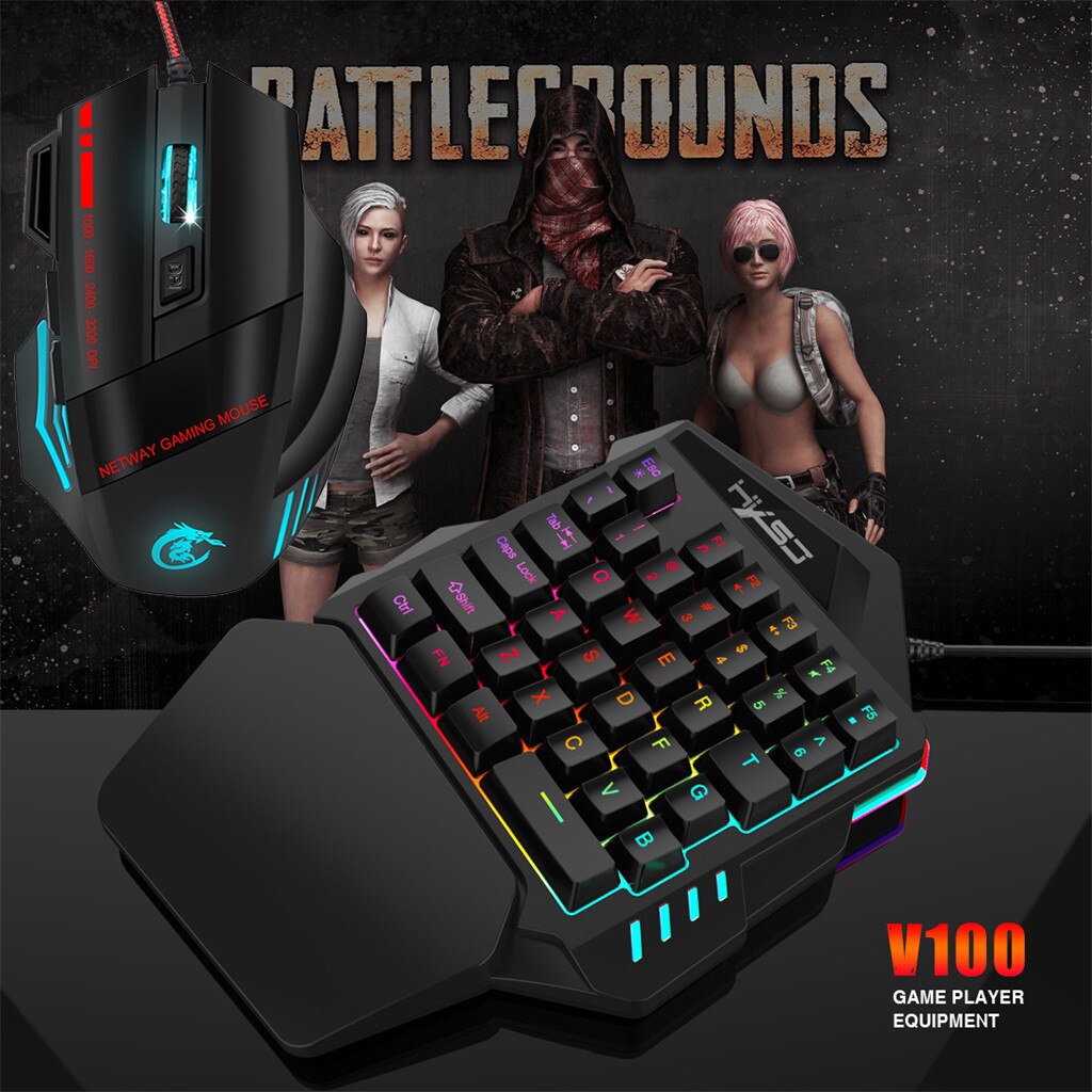 HXSJ Ergonomic Multicolor Backlight One-Handed Game Keyboard Mouse Set 5500DPI Gamer Gaming Mouse and Keyboard Kit For Home