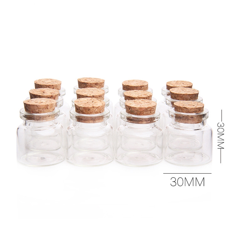 Tapón de corcho para botellas de vidrio de 30x30mm, 12 Uds., 10ml, frascos de vidrio transparente, viales, contenedor de almacenamiento transparente para decoración del hogar, artesanía