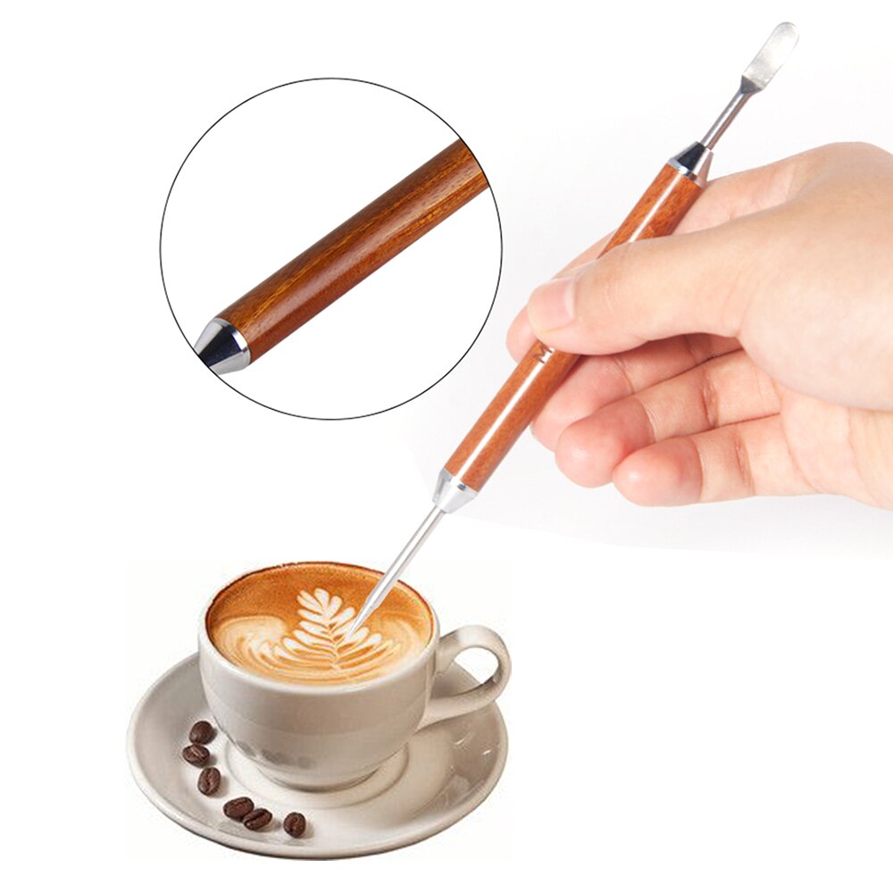 Roestvrijstalen koffiesjablonen, palissander handvat, doe-het-zelf koffiekunstnaald, latteschuimspatel, koffieservies, barista-gereedschap