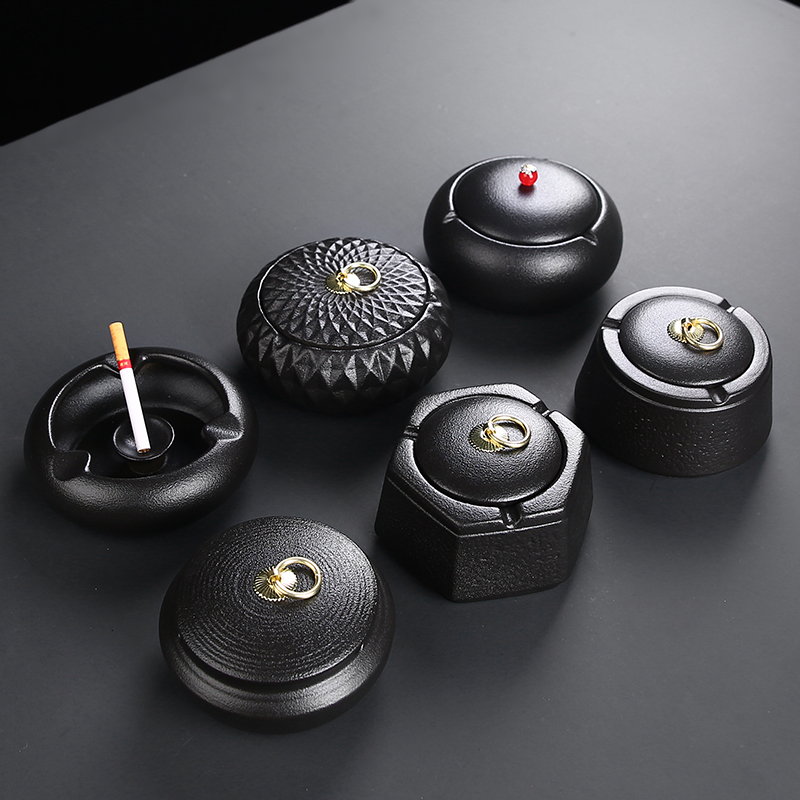 Cenicero de cerámica con tapa para el hogar, Cenicero de Estilo Vintage para sala de estar, mesa de té, suministros de decoración de oficina