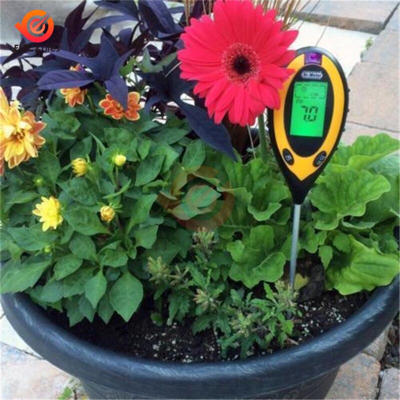 4 in 1 Soil Water Moisture PH Meter Temperature Humidity Sunlight Light PH Test Garden Plants Flowers Moist Tester Thermometer