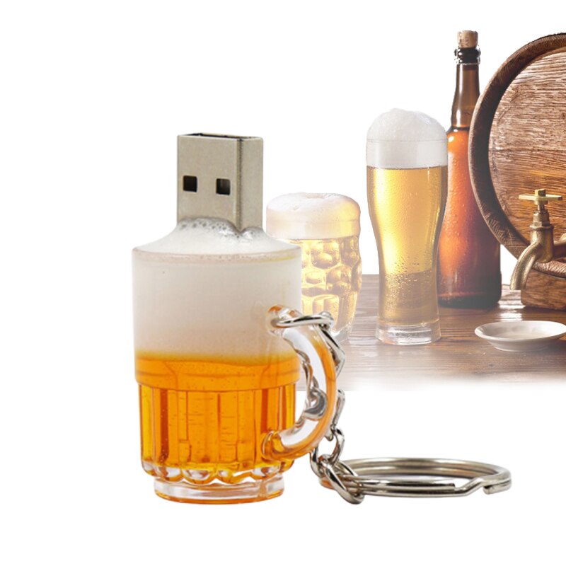 Bier Model Usb Flash Drive 32Gb 16Gb 8Gb Simulatie Bier Mok Pendrive 128Gb 64Gb Flash memory Stick Pen Dirve Met Sleutelhanger