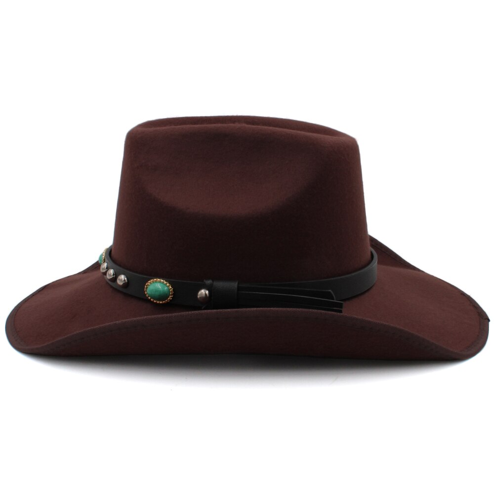 Männer Frauen Wolle Western Cowboy Hüte Breiter Krempe Sonnenhüte Party Reisen Sombrero draussen Kappen Klassische retro UNS Größe 7 1/4 UK L: braun