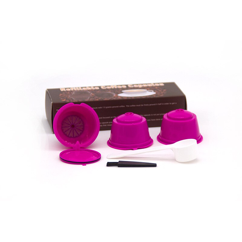 3 Pcs Herbruikbare Koffie Capsule Filter Cup Voor Nescafe Dolce Gusto Hervulbare Caps Lepel Borstel Filter Manden Pod Zachte Smaak zoete: rose red