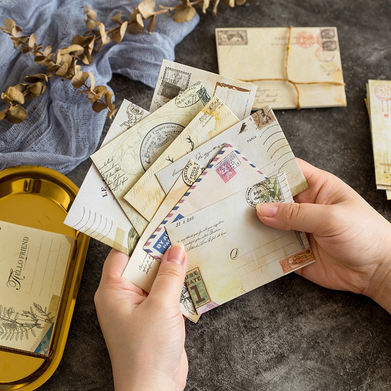 Conjunto de 60 unidades, Vintage pequeño Mini Kraft Cangsheng Tinge, sobres de papel para ventana, sobre de invitación de boda, sobre de , sobre antiguo