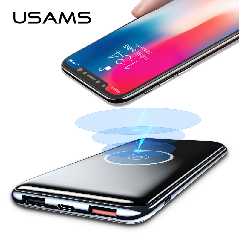 Qi Wireless Power bank, USAMS 10000mAh Power schnelle lade QC 3,0 18W PD Tragbare Externe Batterie für iPhone Samsung S10 9