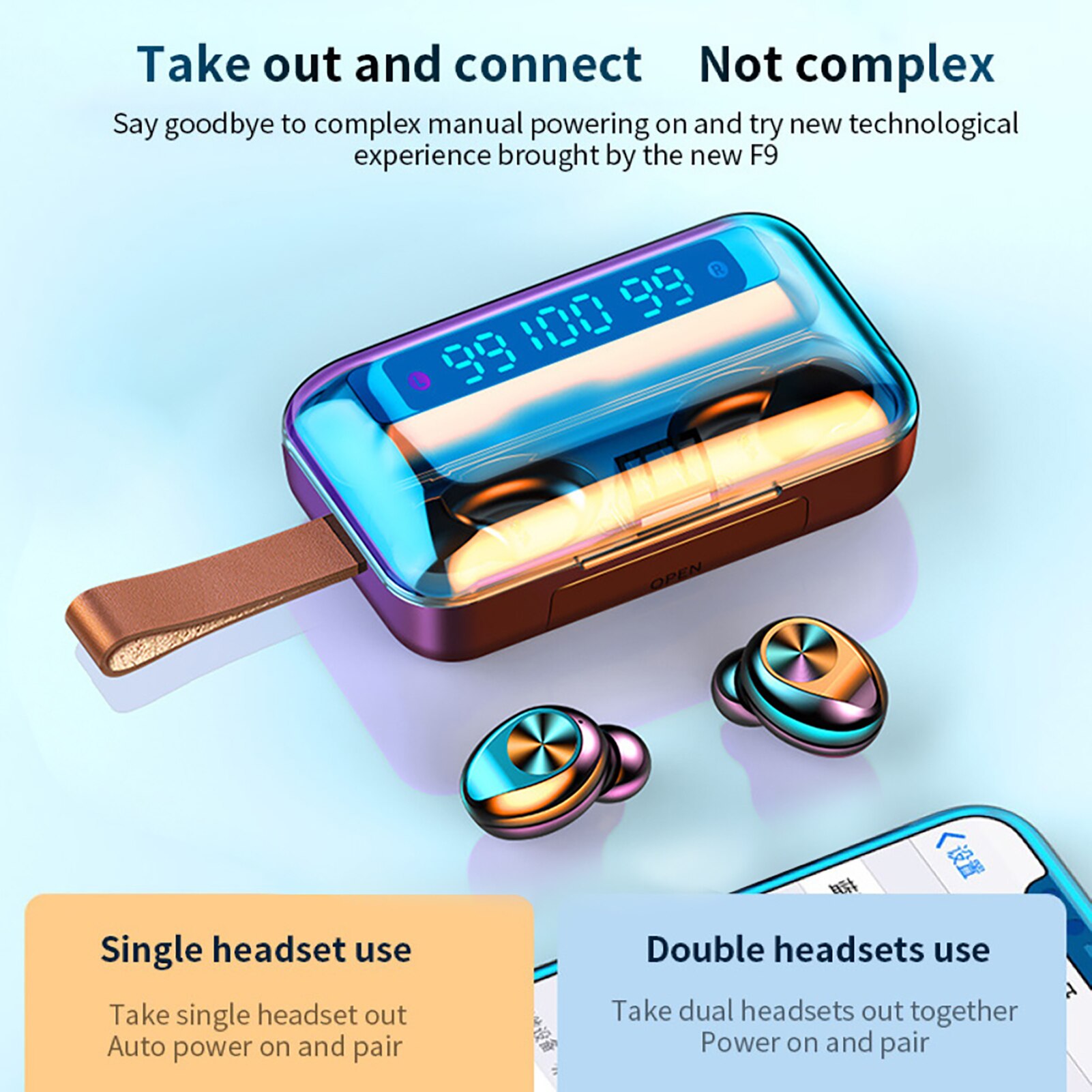 F9-11 TWS Bluetooth 5,0, auriculares estéreo 9D táctiles inteligentes, inalámbricos, Auriculares deportivos con Bluetooth