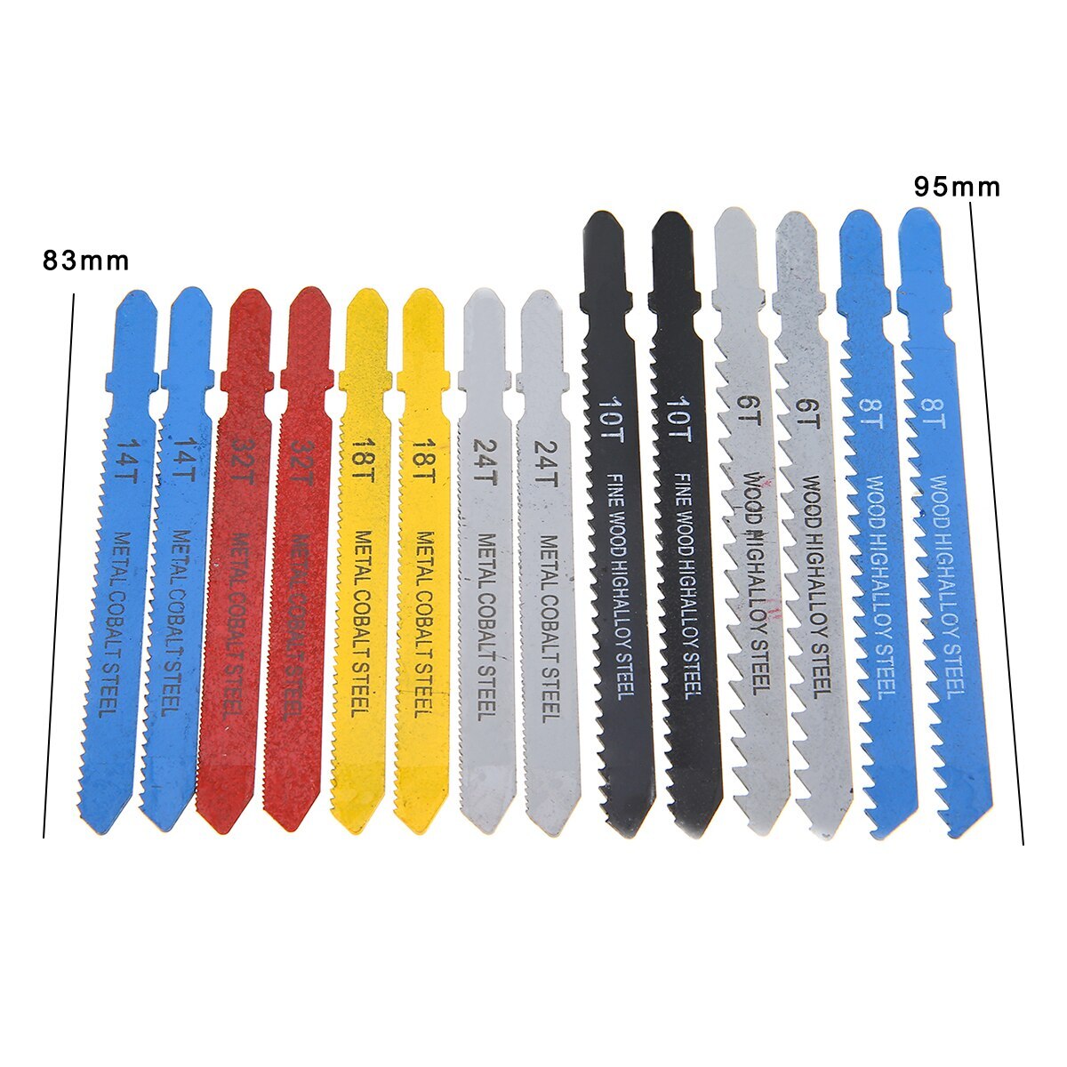 14pcs Jig saw Blade Set Assorted T-shank Jigsaw Blade Set Metal Steel Jigsaw Blade Set Fitting For Plastic Woodworking Tools